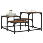 Salontafel met bewerkt hout metalen frame en verstelbare poten - Gerookt eiken / 68 x 68 x 40 cm / 1 - Salontafels