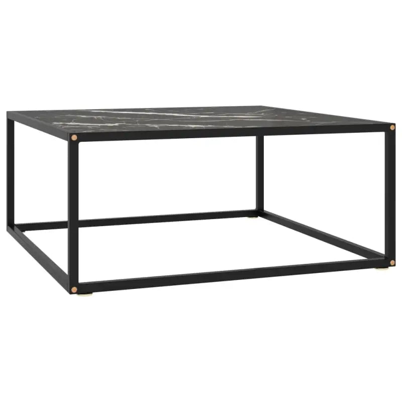 Salontafel met gehard glas en gepoedercoat staal voor moderne woonkamers - marmerzwart / 80 x 80 x 35 cm / 1