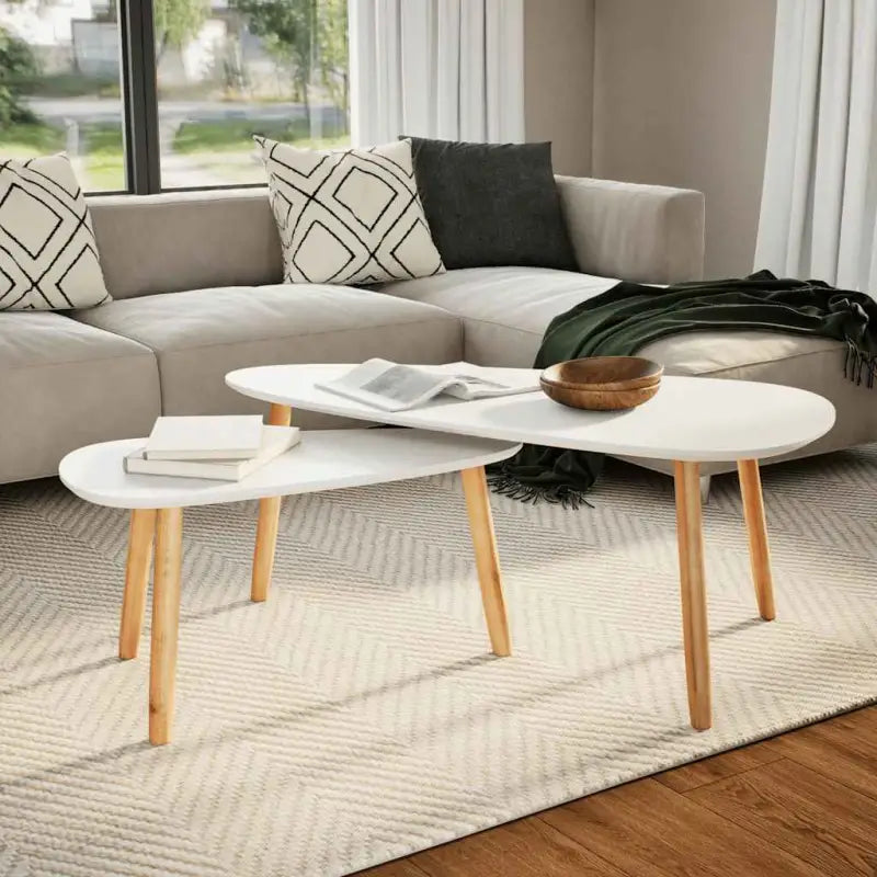 Salontafel set van massief grenenhout inclusief levering in Scandinavische stijl - Wit / 2 - Salontafels