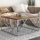 Salontafel van massief bielshout met roestvrij staal accents - Zilverkleurig en bruin / 1 / Hout - Salontafels