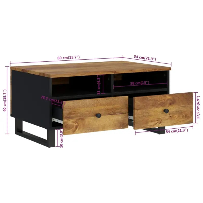 Salontafel van massief mangohout met bewerkt hout effect - Salontafels