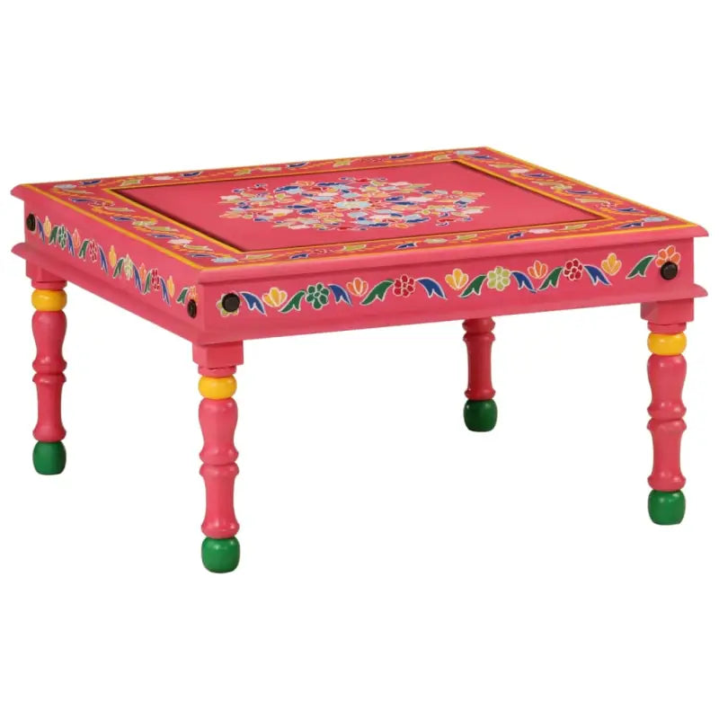 Salontafel van massief mangohout met handgeschilderde decoraties - Roze / 54 x 54 x 30 cm / 1 - Salontafels