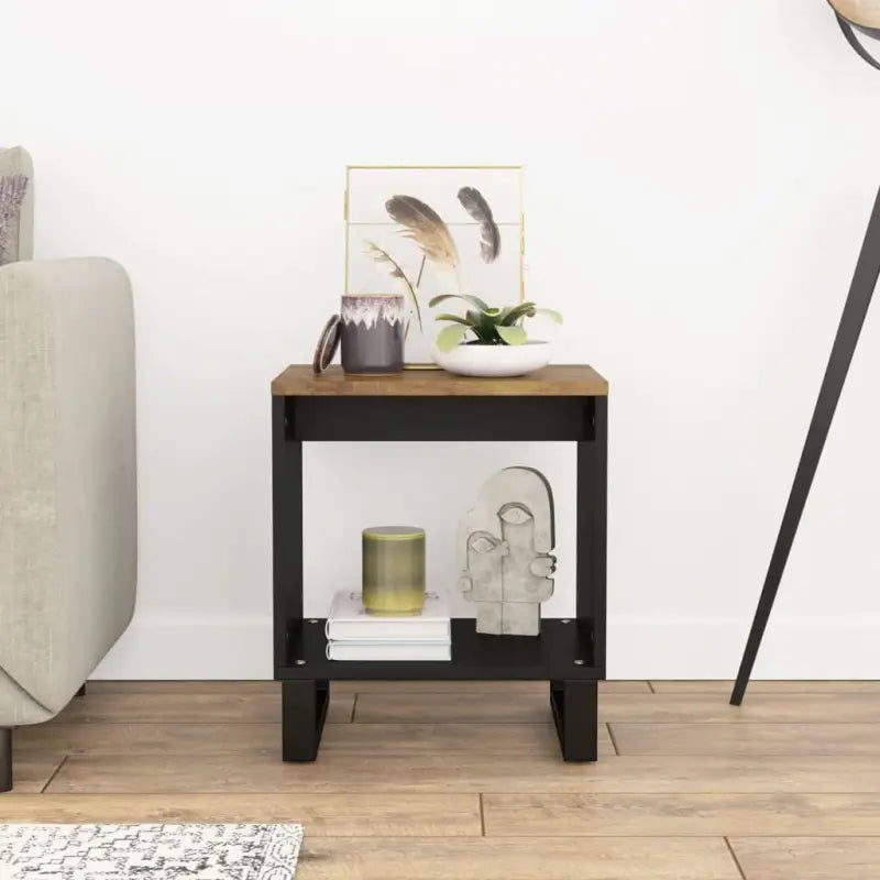 Salontafel van massief mangohout met metalen poten en bewerkt hout - Salontafels