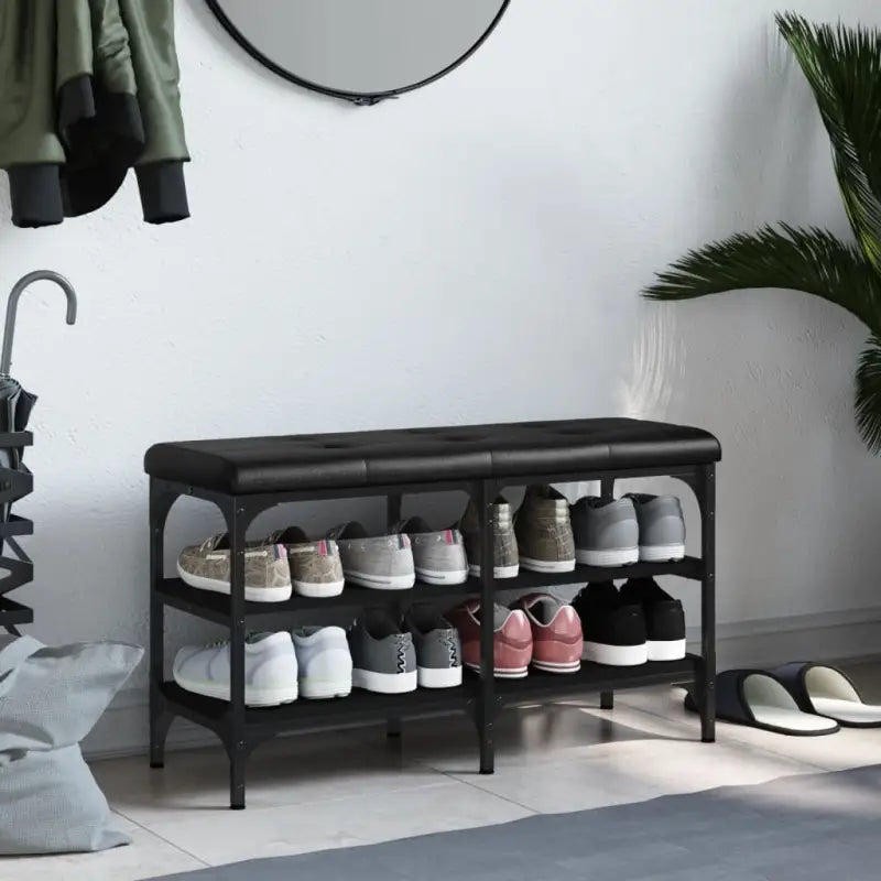 Schoenenbank van bewerkt hout voor schoenen overzichtelijk in zwart materiaal - Opberg- & halbankjes