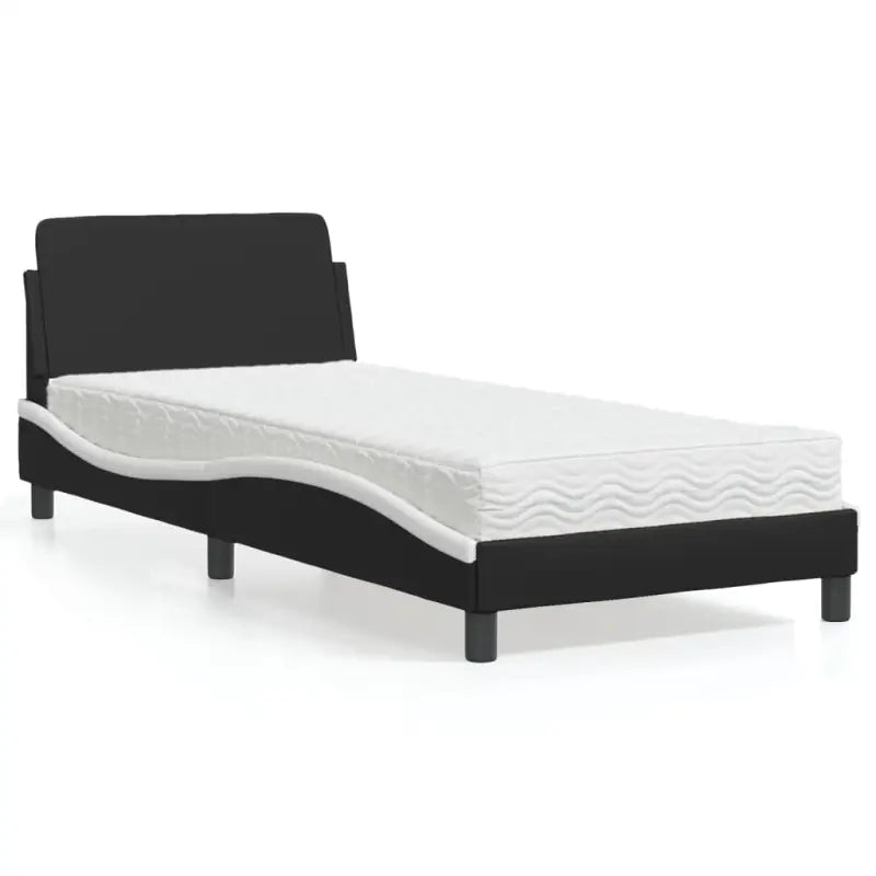 Slaap lekker met wit materiaal bed met multiplex lattenbodem en 22d PU-schuim - Zwart en wit / 90 x 200 cm - Bedden &