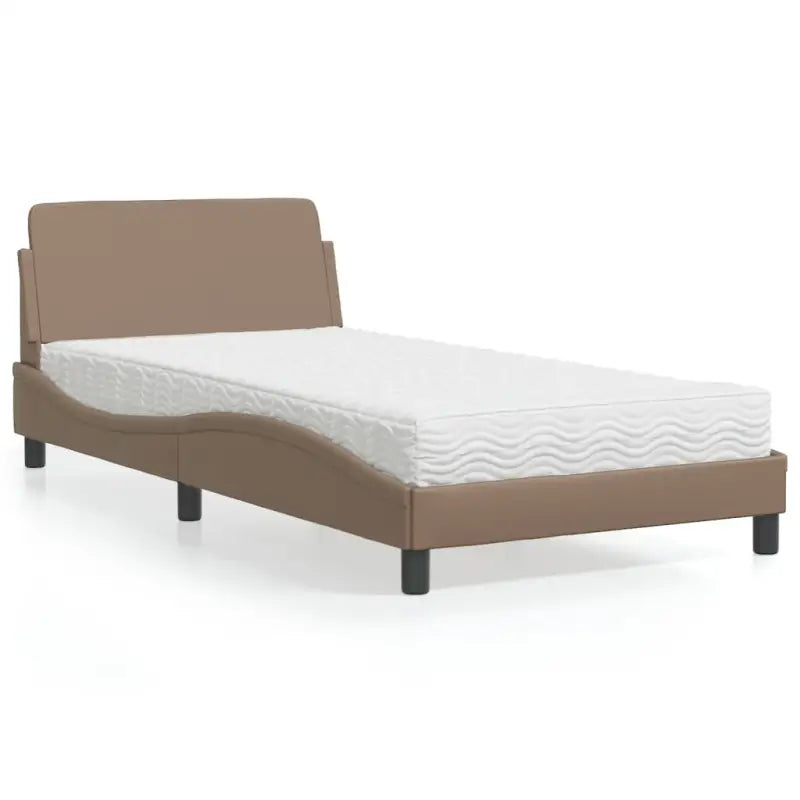 Slaap lekker met wit materiaal bed met multiplex lattenbodem en 22d PU-schuim - Cappuccino / 100 x 200 cm - Bedden &