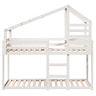 Stapelbed met bedhuis en open zijdeur van massief grenenhout in wit materiaal - Bedden & bedframes
