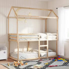 Stapelbed met bedhuis in massief grenenhout en open zijdeur - Naturel / 90 x 190 cm - Bedden & bedframes