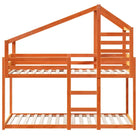 Stapelbed met bedhuis in massief grenenhout met open zijdeur in wasbruin - Bedden & bedframes