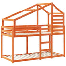 Stapelbed met bedhuis in massief grenenhout met open zijdeur in wasbruin - Bedden & bedframes