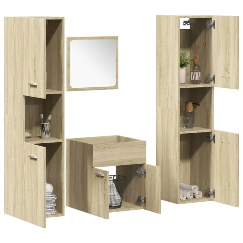 Stijlvolle badkamermeubelset met hoge kast en extra opbergruimte - Sonoma eiken / 41 x 38.5 x 46 cm + 30 x 30 x 130 cm