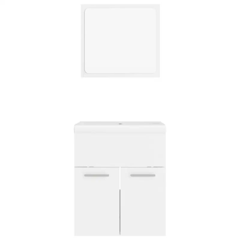 Trendy badkamermeubelset met bewerkt hout en wit materiaal - Badkamermeubelsets