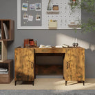 Trendy bureau van bewerkt hout met industrieel design - Gerookt eiken - Bureaus