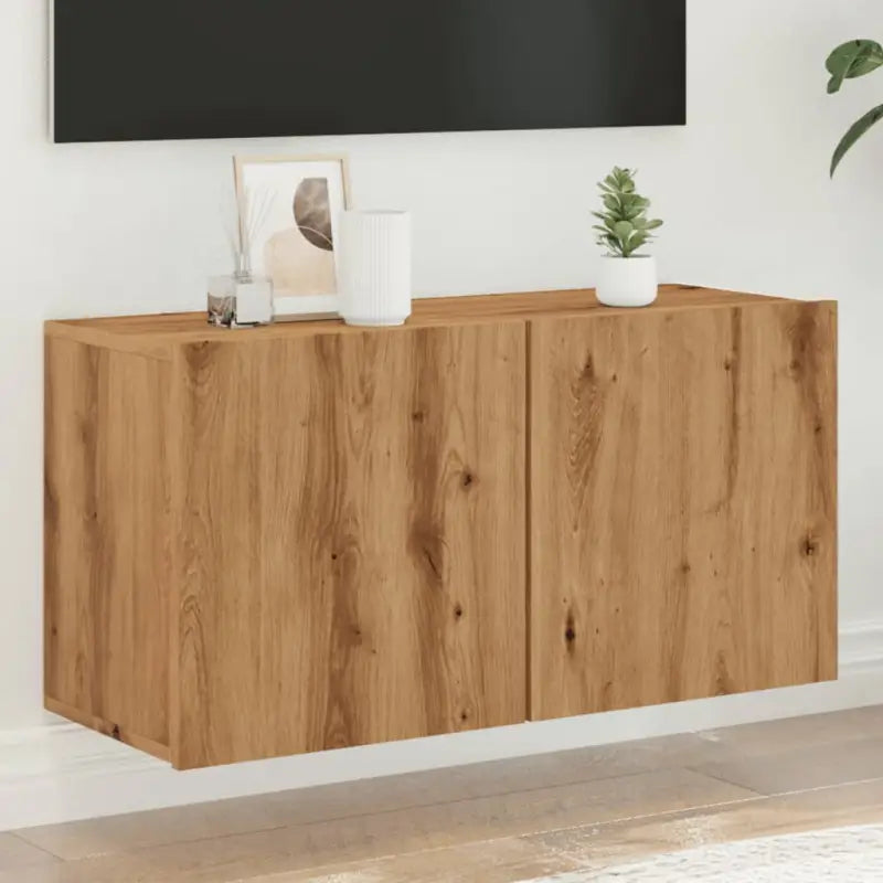 Trendy en duurzame tv-meubel van bewerkt hout - artisanaal eikenkleurig / 1 / 80 cm - Tv-meubels