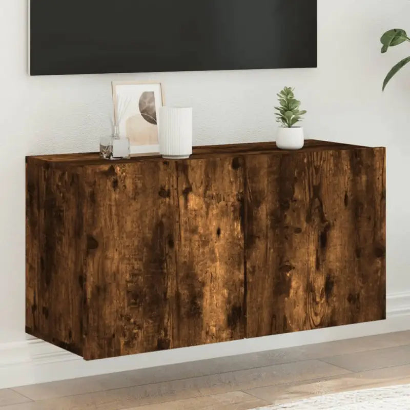 Trendy en duurzame tv-meubel van bewerkt hout - Gerookt eiken / 1 / 80 cm - Tv-meubels