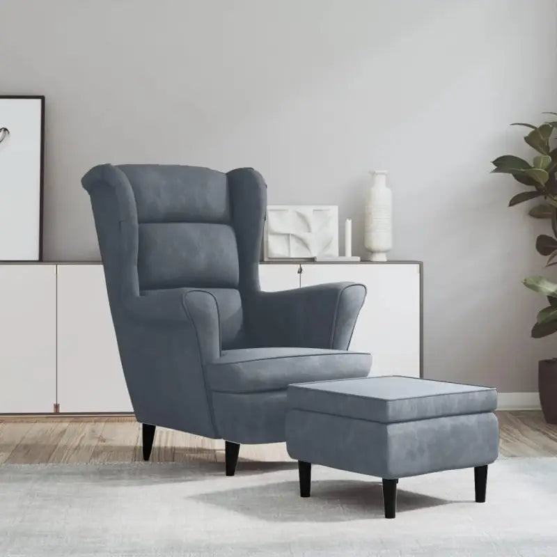 Trendy Fluweel Fauteuil met Comfortabele Hoogte Armleuning - Donkergrijs / 1 / Met voetensteun - Fauteuils &
