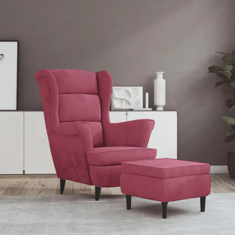 Trendy Fluweel Fauteuil met Comfortabele Hoogte Armleuning - Wijnrood / 1 / Met voetensteun - Fauteuils & Relaxfauteuils