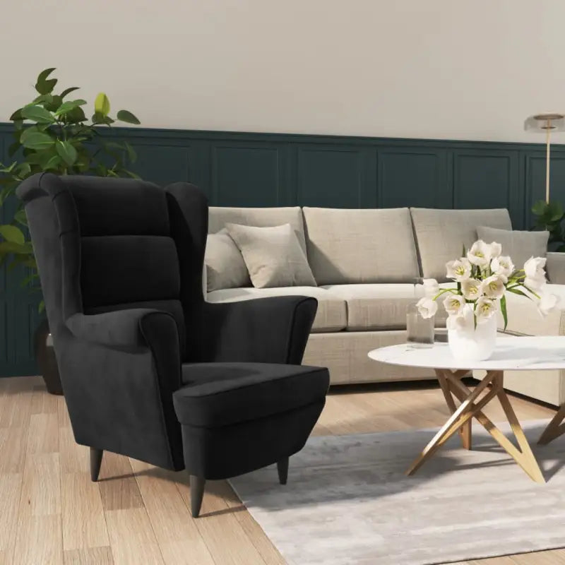 Trendy Fluweel Fauteuil met Comfortabele Hoogte Armleuning - Zwart / 1 / Zonder voetensteun - Fauteuils & Relaxfauteuils