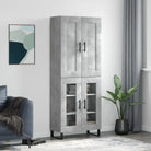 Trendy hoge kast in bewerkt hout met duurzame en stabiele afwerking - Betongrijs / 1 / 2 glazen deuren - Dressoirs &