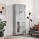 Trendy hoge kast van bewerkt hout met duurzame charme - Betongrijs / 1 / 1 glazen deur 3 lades - Dressoirs &