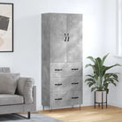 Trendy hoge kast van bewerkt hout met duurzame charme - Betongrijs / 1 / 3 lades - Dressoirs & buffetkasten