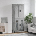 Trendy hoge kast van bewerkt hout met duurzame charme - Betongrijs / 1 / 2 glazen deuren - Dressoirs & buffetkasten