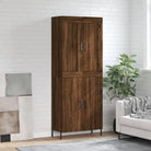 Trendy hoge kast van bewerkt hout met duurzame charme - bruin eikenkleur / 1 / 2 deuren - Dressoirs & buffetkasten