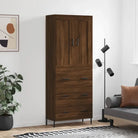 Trendy hoge kast van bewerkt hout met duurzame charme - bruin eikenkleur / 1 / 3 lades - Dressoirs & buffetkasten