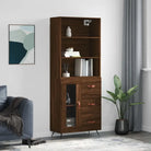 Trendy hoge kast van bewerkt hout met duurzame charme - bruin eikenkleur / 1 / 1 glazen deur 3 lades - Dressoirs &