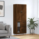 Trendy hoge kast van bewerkt hout met duurzame charme - bruin eikenkleur / 1 / 1 glazen deur 3 lades - Dressoirs &