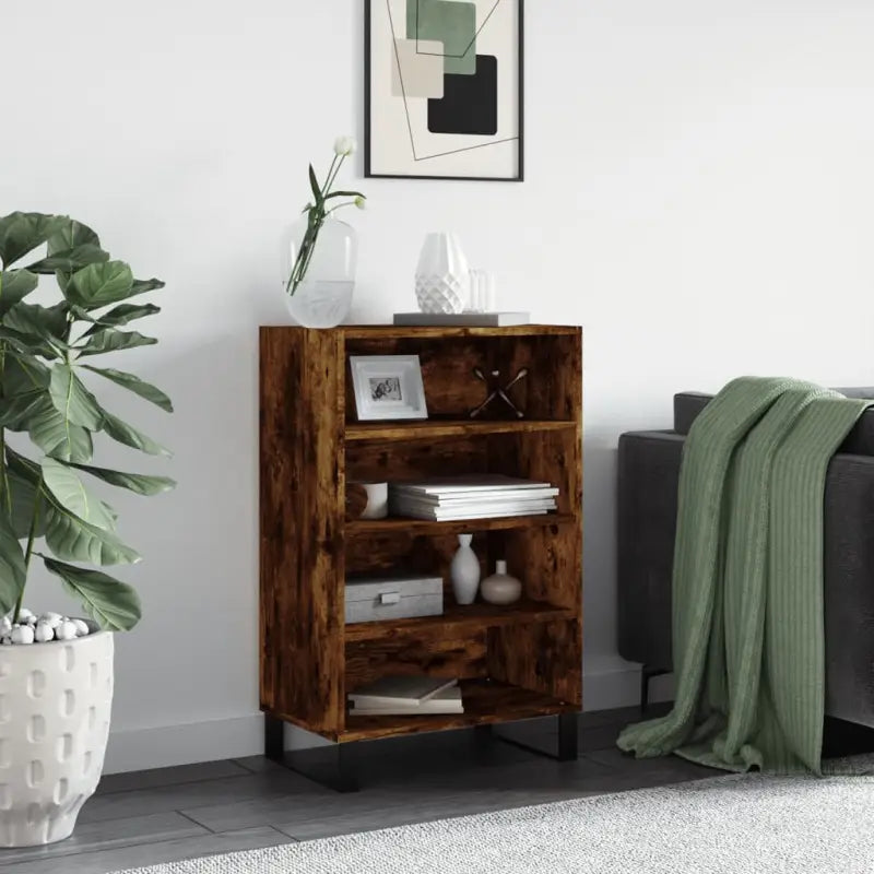 Trendy hoge kast van bewerkt hout met duurzame charme - Gerookt eiken / 1 - Dressoirs & buffetkasten