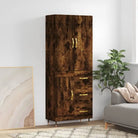 Trendy hoge kast van bewerkt hout met duurzame charme - Gerookt eiken / 1 / 1 houten deur 3 lades - Dressoirs &