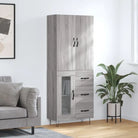 Trendy hoge kast van bewerkt hout met duurzame charme - Grijs sonoma / 1 / 1 glazen deur 3 lades - Dressoirs &