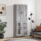 Trendy hoge kast van bewerkt hout met duurzame charme - Grijs sonoma / 1 / 1 glazen deur 3 lades - Dressoirs &