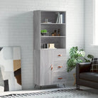 Trendy hoge kast van bewerkt hout met duurzame charme - Grijs sonoma / 1 / 1 deur 3 lades - Dressoirs & buffetkasten