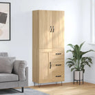 Trendy hoge kast van bewerkt hout met duurzame charme - Sonoma eiken / 1 / 1 houten deur 3 lades - Dressoirs &