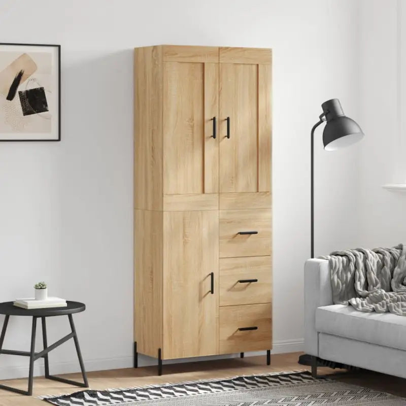 Trendy hoge kast van bewerkt hout met duurzame charme - Sonoma eiken / 1 / 1 deur 3 lades - Dressoirs & buffetkasten