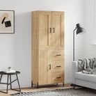 Trendy hoge kast van bewerkt hout met duurzame charme - Sonoma eiken / 1 / 1 deur 3 lades - Dressoirs & buffetkasten