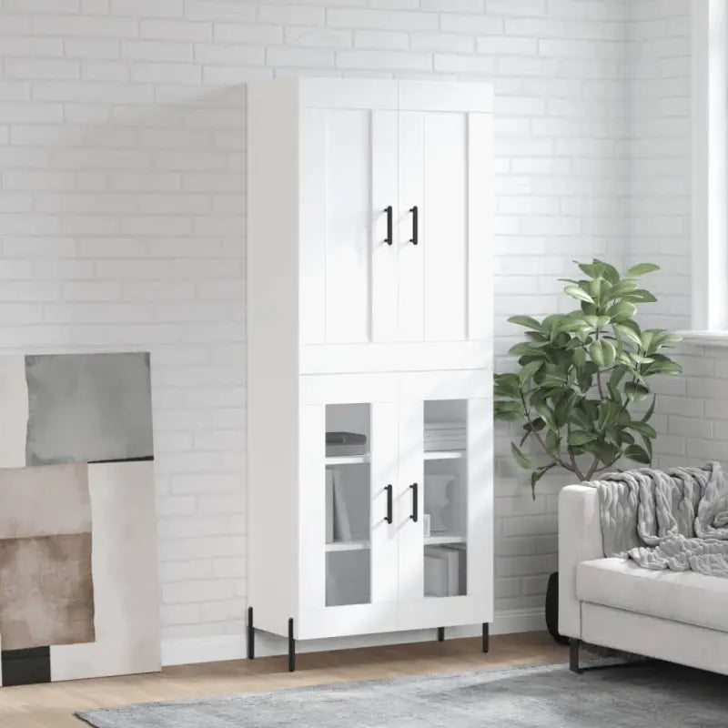 Trendy hoge kast van bewerkt hout met duurzame charme - Wit / 1 / 2 glazen deuren - Dressoirs & buffetkasten
