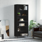 Trendy hoge kast van bewerkt hout met duurzame charme - Zwart / 1 / 3 schappen - Dressoirs & buffetkasten