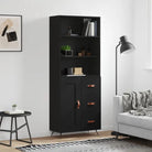 Trendy hoge kast van bewerkt hout met duurzame charme - Zwart / 1 / 1 houten deur 3 lades - Dressoirs & buffetkasten