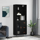 Trendy hoge kast van bewerkt hout met duurzame charme - Zwart / 1 / 1 glazen deur 3 lades - Dressoirs & buffetkasten