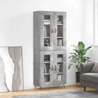 Trendy hoge kast van bewerkt hout met duurzame en stabiele constructie - Betongrijs / 1 / 2 glazen deuren - Dressoirs &