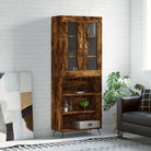 Trendy hoge kast van bewerkt hout met duurzame en stabiele constructie - Gerookt eiken / 1 / 3 schappen - Dressoirs &
