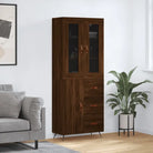 Trendy hoge kast van bewerkt hout met duurzame en stabiele constructie - bruin eikenkleur / 1 / 1 deur 3 lades