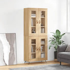 Trendy hoge kast van bewerkt hout met duurzame en stabiele constructie - Sonoma eiken / 1 / 2 glazen deuren - Dressoirs
