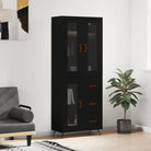 Trendy hoge kast van bewerkt hout met duurzame en stabiele constructie - Zwart / 1 / 1 glazen deur 3 lades - Dressoirs