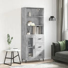 Trendy hoge kast van bewerkt hout met duurzame en stabiele constructie - Betongrijs / 1 / 1 glazen deur 3 lades
