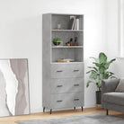Trendy hoge kast van bewerkt hout met duurzame en stabiele constructie - Betongrijs / 1 / 3 lades - Dressoirs &