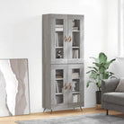 Trendy hoge kast van bewerkt hout met duurzame en stabiele constructie - Grijs sonoma / 1 / 2 glazen deuren - Dressoirs